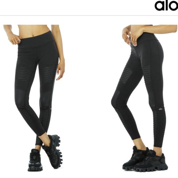 EUC ALO YOGA $158 Black Moto Leggings Women Faux Leather Details Size XS - Picture 1 of 11